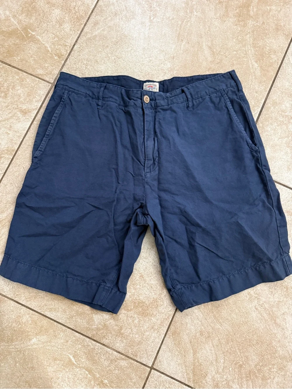 Faherty Navy Flat-Front Linen Cotton Blend Shorts Sz 31